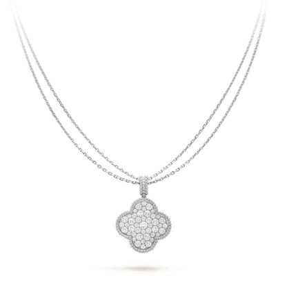 [AuraEcho Jewelry]CLOVER 25MM SILVER FULL DIAMOND BIG CLOVER NECKLACE