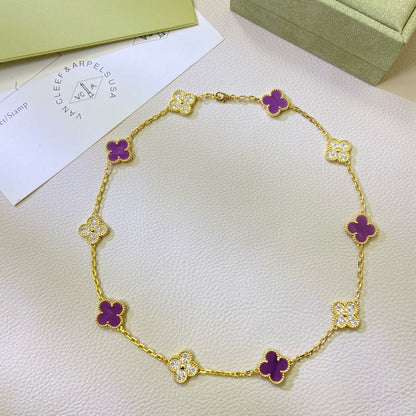 [AuraEcho Jewelry]CLOVER 10 MOTIFS PURPLE VIOLET DIAMOND NECKLACE