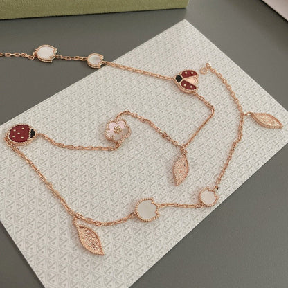 [AuraEcho Jewelry]LUCKY SPRING 15 MOTIFS ROSE GOLD NECKLACE