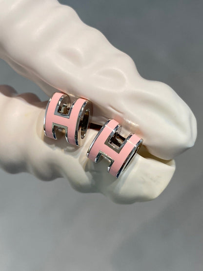 [AuraEcho Jewelry]MINI POP H SILVER EARRINGS PINK