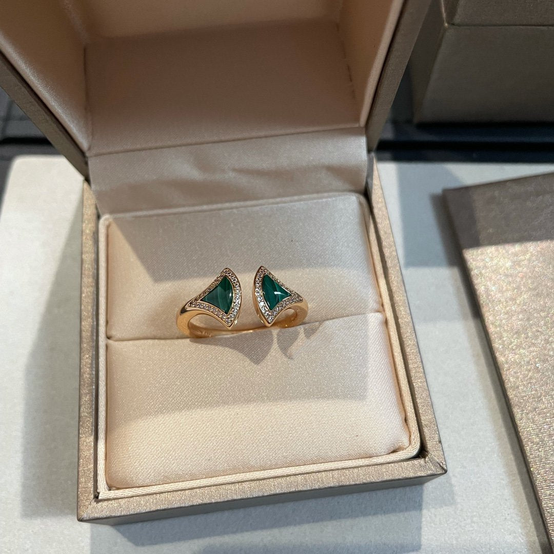 [AuraEcho Jewelry]DREAM MALACHITE DIAMOND OPEN RING