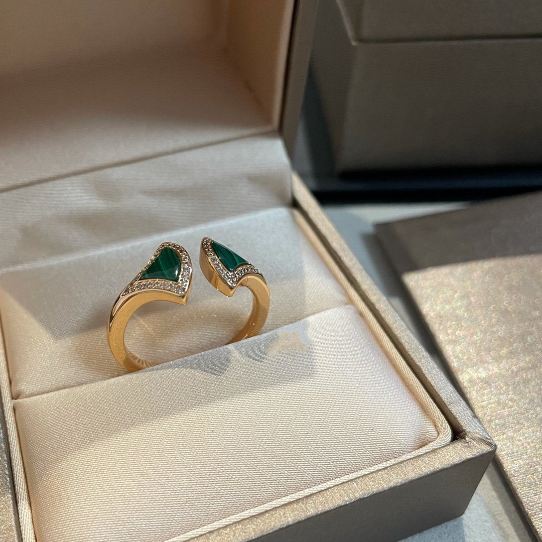 [AuraEcho Jewelry]DREAM MALACHITE DIAMOND OPEN RING