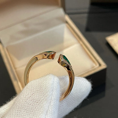 [AuraEcho Jewelry]DREAM MALACHITE DIAMOND OPEN RING