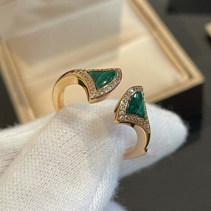 [AuraEcho Jewelry]DREAM MALACHITE DIAMOND OPEN RING