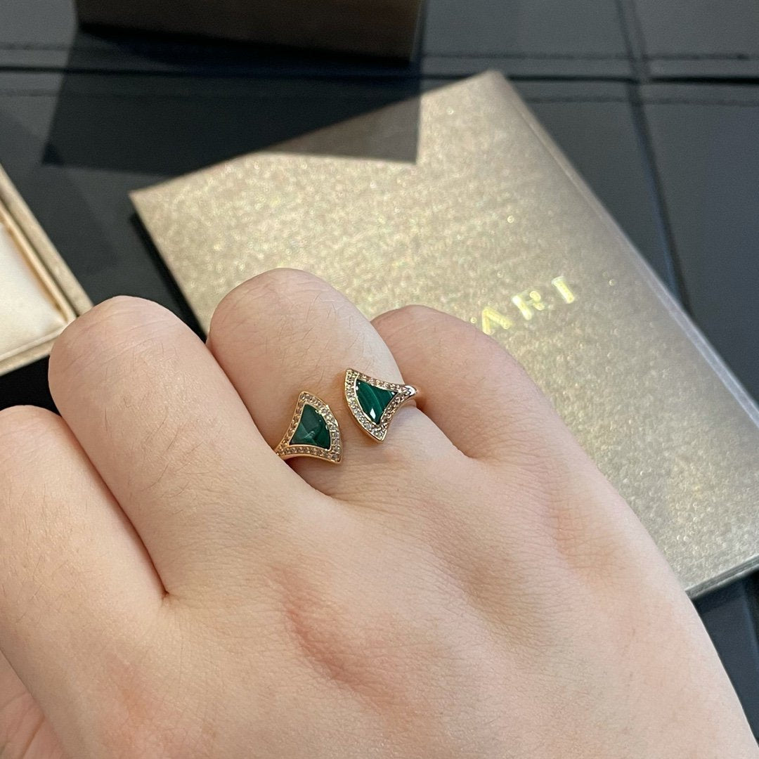 [AuraEcho Jewelry]DREAM MALACHITE DIAMOND OPEN RING
