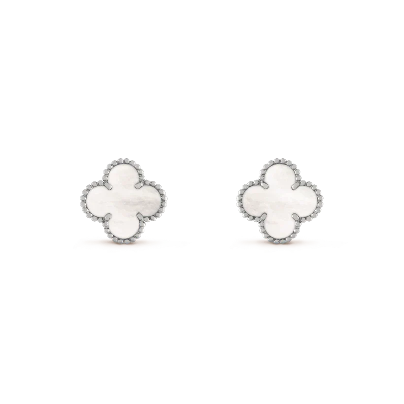 [AuraEcho Jewelry]CLOVER MEDIUM 1 MOTIFS  WHITE MOP EARRINGS SILVER