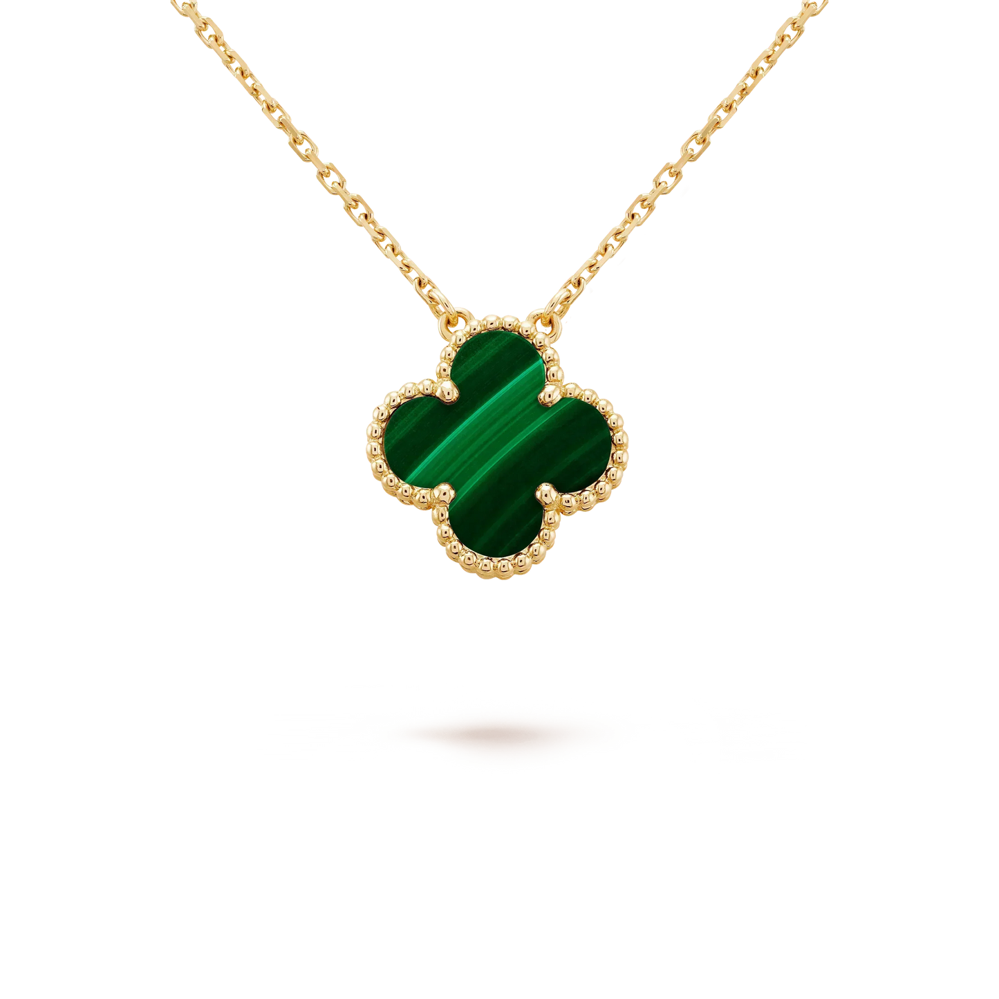[AuraEcho Jewelry]CLOVER 15MM MALACHITE SINGLE FLOWER  NECKLACE