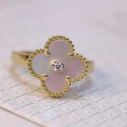 [AuraEcho Jewelry]CLOVER PINK MOP RING GOLD DIAMOND