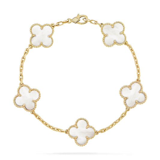 [AuraEcho Jewelry]CLOVER  5 MOTIF WHITE MOP BRACELET