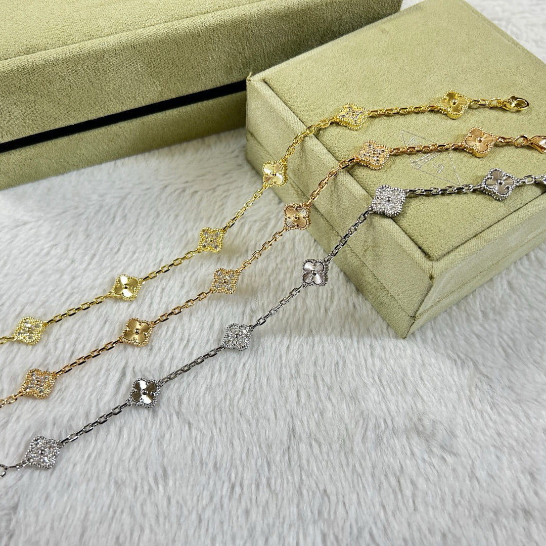 [AuraEcho Jewelry]CLOVER 6 MOTIF DIAMOND LASER BRACELET