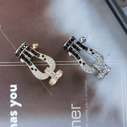[AuraEcho Jewelry]FORCE LARGE HORSESHOE BLACK WHITE DIAMOND BRACELET SILVER