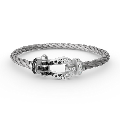 [AuraEcho Jewelry]FORCE LARGE HORSESHOE BLACK WHITE DIAMOND BRACELET SILVER
