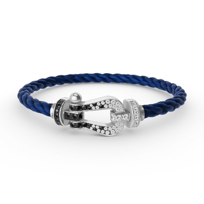 [AuraEcho Jewelry]FORCE LARGE HORSESHOE BLACK WHITE DIAMOND BRACELET SILVER