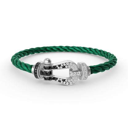 [AuraEcho Jewelry]FORCE LARGE HORSESHOE BLACK WHITE DIAMOND BRACELET SILVER