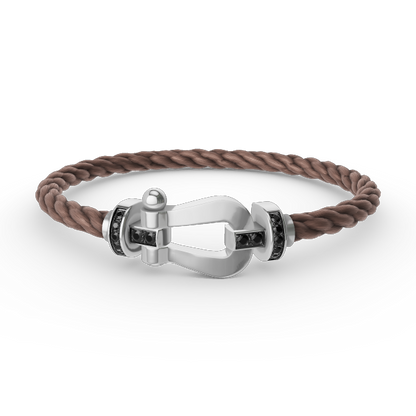 [AuraEcho Jewelry]FORCE LARGE HORSESHOE BLACK DIAMOND BRACELET SILVER